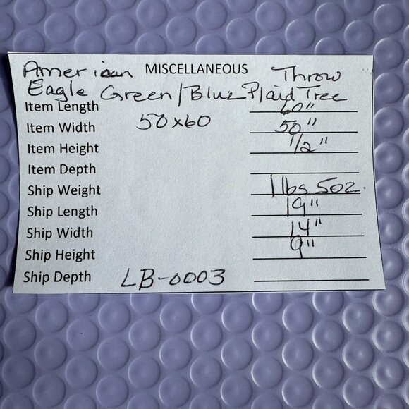 American Eagle Green/Blue Plaid Tree Throw 50 x 60 - Picture 13 of 13